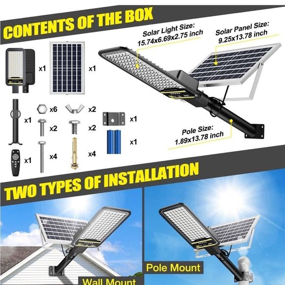 Solar Street Lights Outdoor  196LEDs Srteet Lights Solar Powered IP67 ps5 - Picture 5 of 7